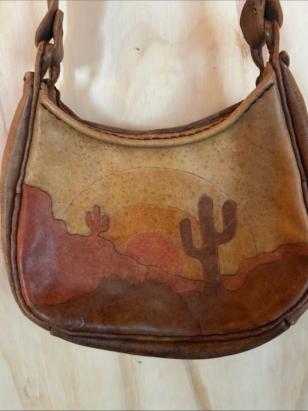 Vintage Handcrafted Desert Sunset Leather Shoulder Bag - Brown